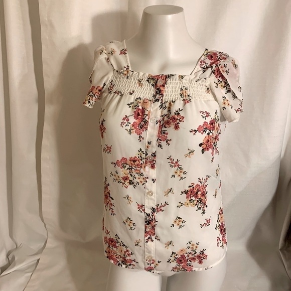 No Boundaries Tops - White Floral Print Blouse